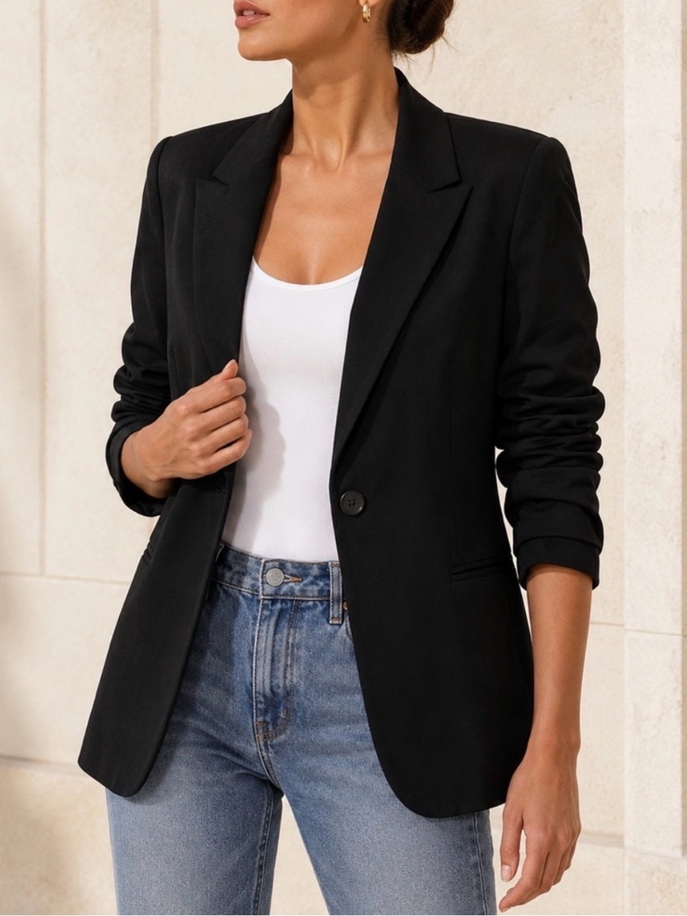 Olivia Moon Black One Button Career Blazer Jacket | Medium